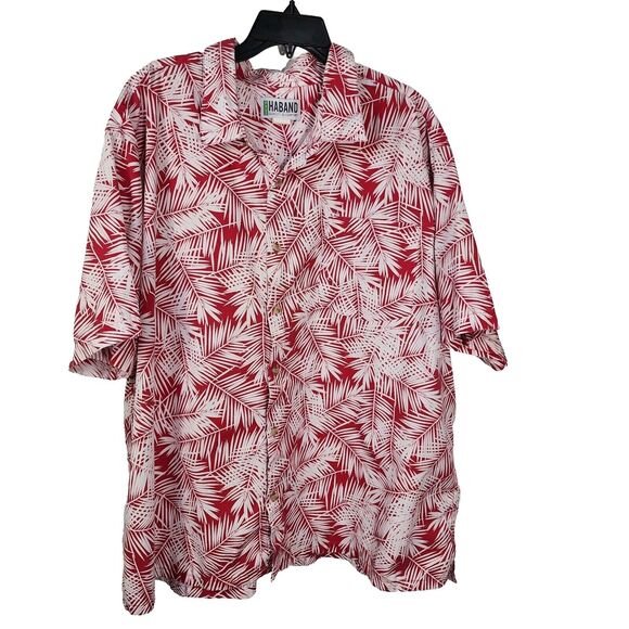 Haband Mens Shirt Size 3X Red White Palm Hawaiian Button Up Short Sleeve Aloha - Picture 1 of 8